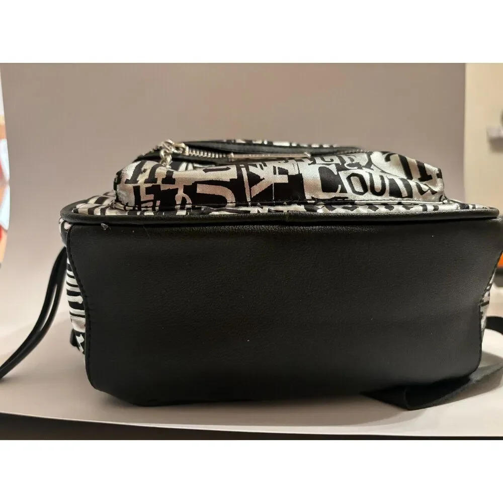 Juicy Couture Y2K Metallic Silver And Black Mini Backpack With Multi Pockets